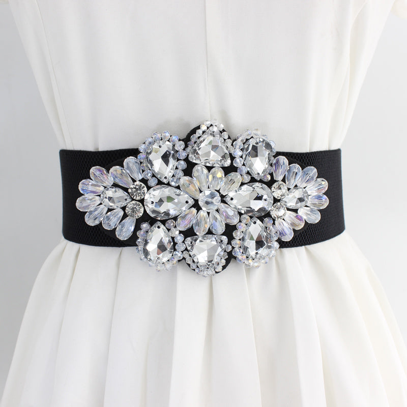 Vintage Rhinestone Elastic Band Dress Belt for Her