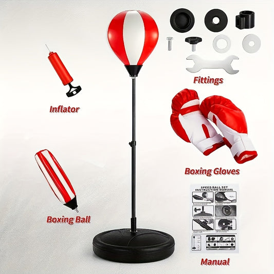 Kids Boxing Gloves & Bag Set Adjustable Punching Bag With Stand