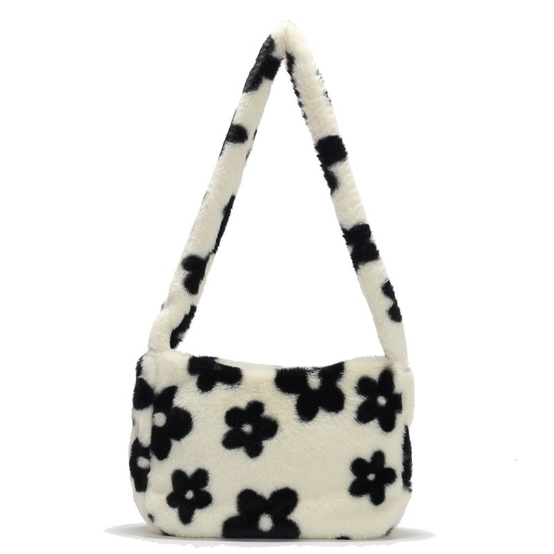 Flower Graphic Plush Shoulder Bag Large Capacity Casual Hand Bag