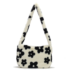 Flower Graphic Plush Shoulder Bag Large Capacity Casual Hand Bag