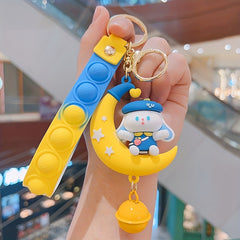 Cartoon Moon Rabbit Silicone Keychain School Bag Pendant