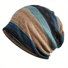 Striped Block Beanies Elastic Head Wrap Unisex Slouchy Beanie