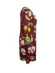  Christmas Dress Women's Plus Santa Claus & Snowman Print Dress