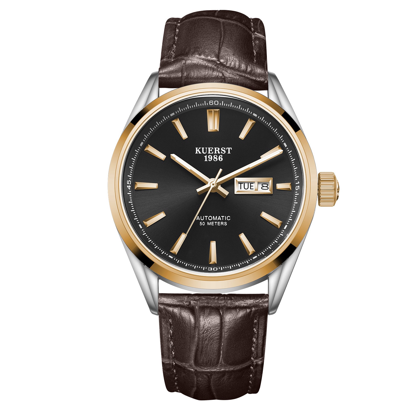 KUERST Steel Belt Double Press Butterfly Buckle Automatic Mechanical Watch