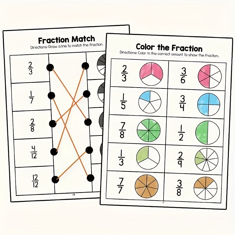 YUYNLEP Math Workbook Fractions & Answer Sheet Ages 8-12 Grades 3-4