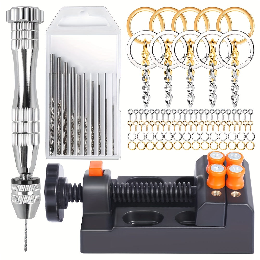 Pin Vise Hand Drill 10pcs Bit Drill Press Vise 210 PCS Keychain Supplies