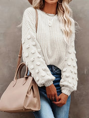  Solid Lantern Sleeve Knitted Pullover Jumper