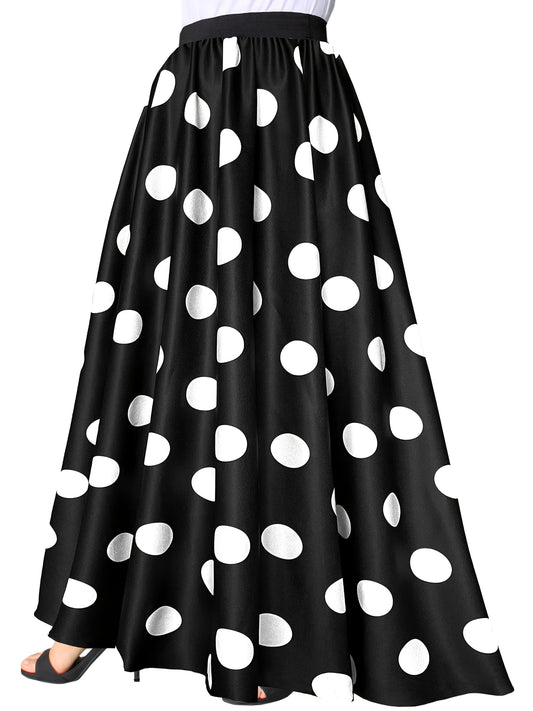  Polka Dot Print Elastic High Rise A line Maxi Skirt