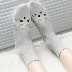 6 Cat Print Socks for Women Comfy Mid Tube Stockings
