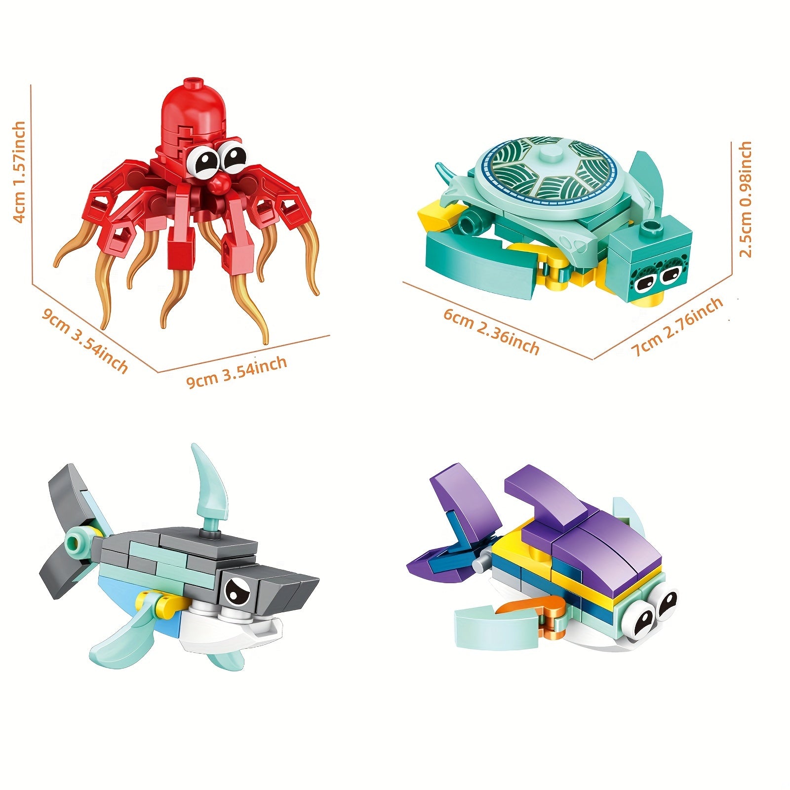 12 Ocean Animal Building Blocks Set - Playful Creatures & Giant Shark