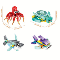 12 Ocean Animal Building Blocks Set - Playful Creatures & Giant Shark