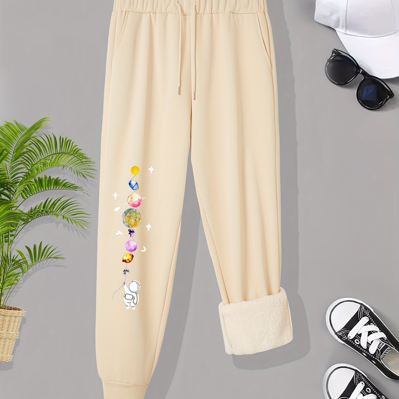 Women's Astronaut & Planet Print Fleece Joggers