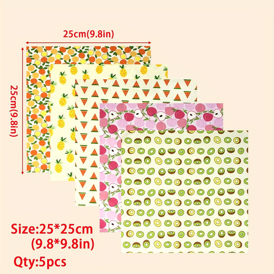 5pcs Fruit Pattern Printed Square Fabric Patchwork Quilted DIY Sewing Crafts