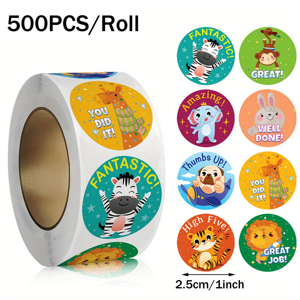 500 Animal Encouragement English Sticker Roll