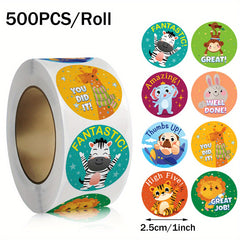 500 Animal Encouragement English Sticker Roll
