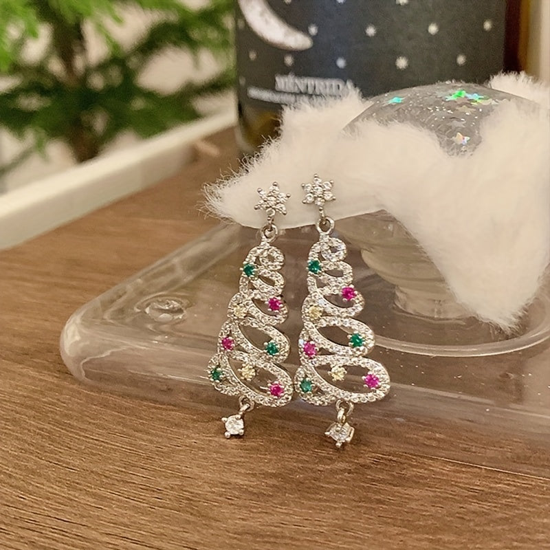 Colorful Zircon Christmas Tree Tassel Earrings For Women