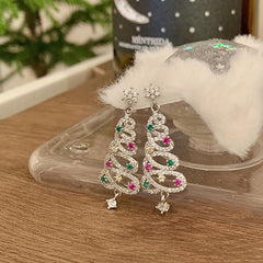 Colorful Zircon Christmas Tree Tassel Earrings For Women
