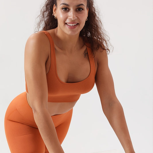 Ribbed Seamless Crop Top & High Waist Shorts Set Women's Activewear
