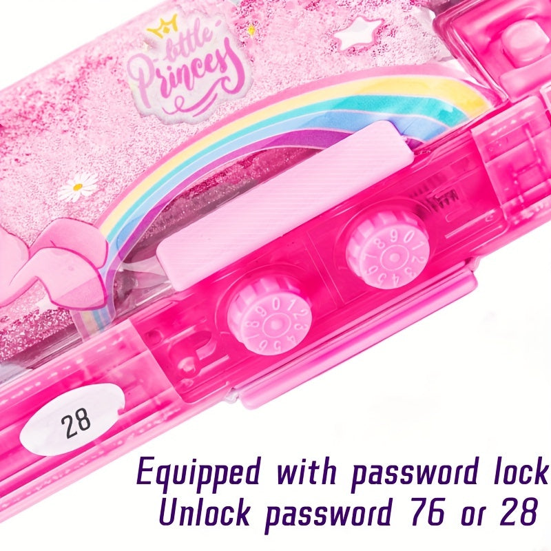 Pink Rabbit Pattern Quicksand Stationery Box with Password Lock