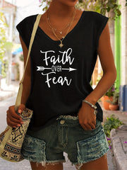 Faith Over Fear Print Tank Top Sleeveless Casual Top