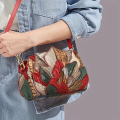 Leather Small Satchel with Lotus Leaf Crossbody