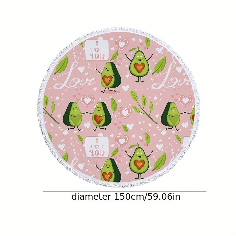 Avocado Pattern Round Beach Towel Quick Drying Soft Absorbent Beach Towel