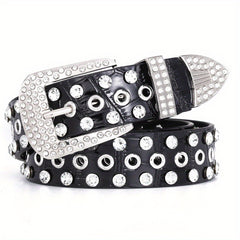 Hollow Out Rhinestone Belt PU Leather Hip Hop Jeans Pants Belt