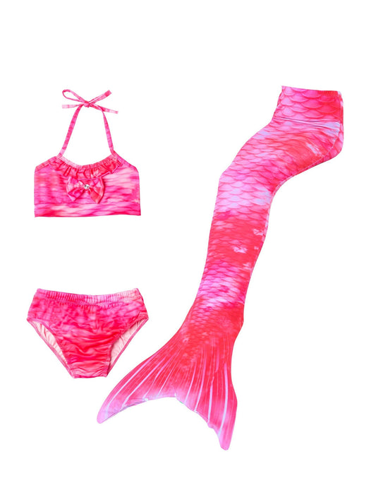 Girl's Mermaid Swimsuit 3pcs Tie Dye Halter Bikini Set