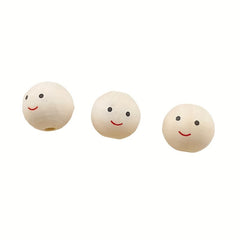 20pcs Smiling Face Wooden Beads Round Expression Loose Beads