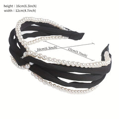 Cross Knot Headband with Faux Pearl Decor