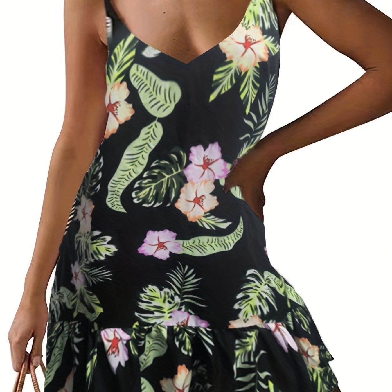 Tropical Print Ruffle Mini Cami Dress