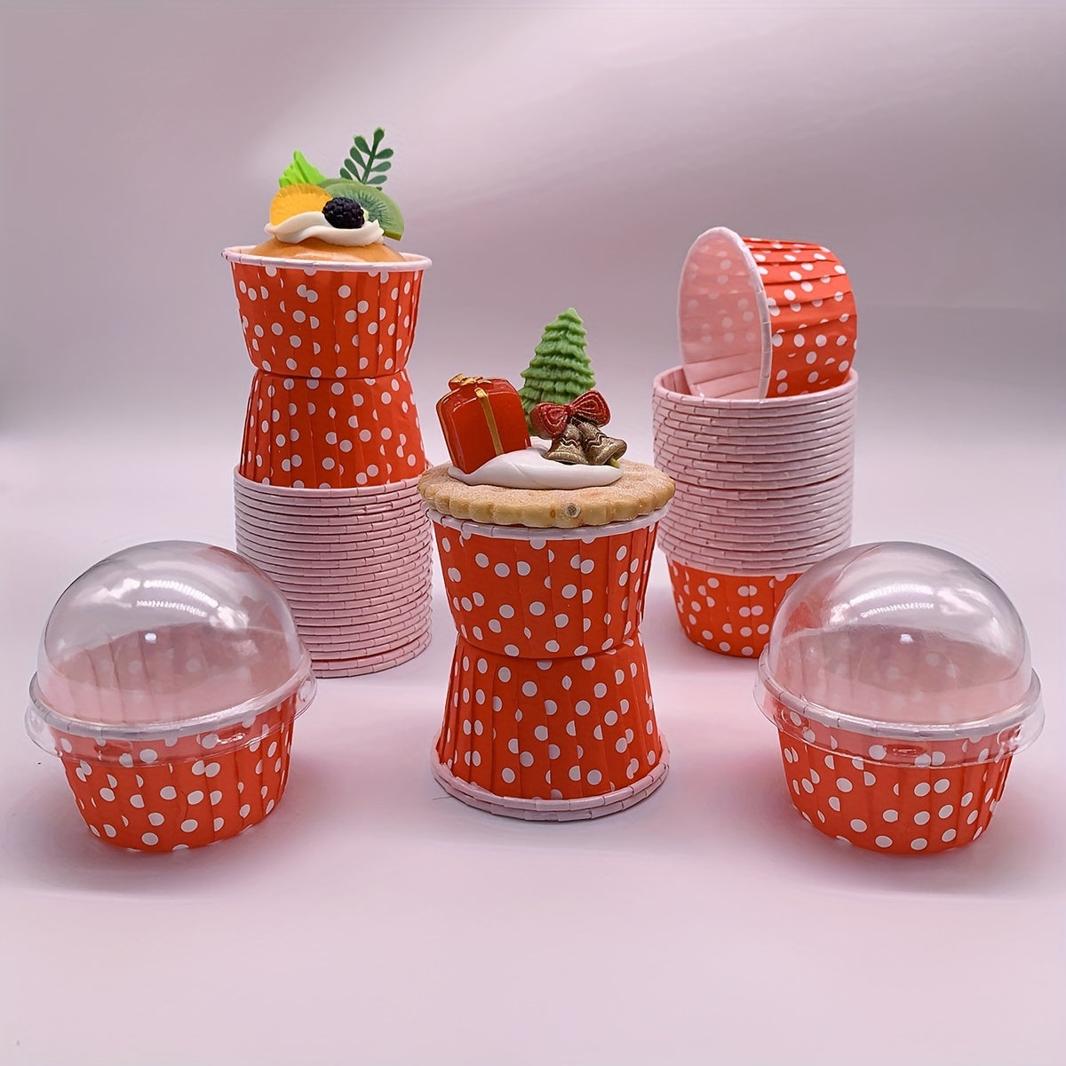 50pcs Cake Cups With Lids Curled Edge Cake Cups Heat Resistant
