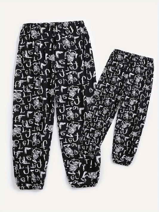 Alphabet Print Matching Sweatpants for Family Activities and Travel
