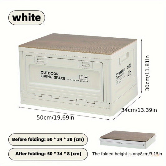 Large Capacity Folding Box with Wooden Lid for Outdoor Camping Storage