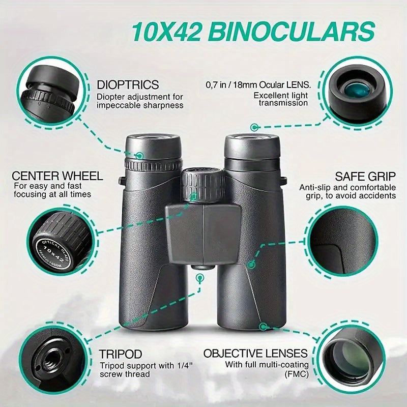 10X42 Straight Tube Binoculars High Definition Compact Lightweight Outdoor Sport