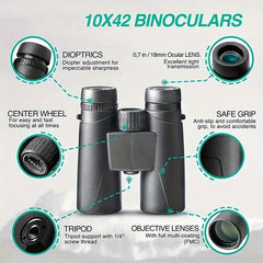 10X42 Straight Tube Binoculars High Definition Compact Lightweight Outdoor Sport
