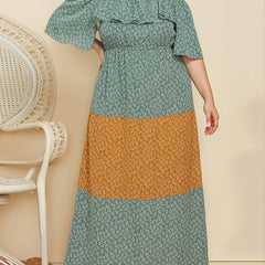 Plus Floral Cold Shoulder Maxi Dress Women's Plus Ruffle Trim Long Dr