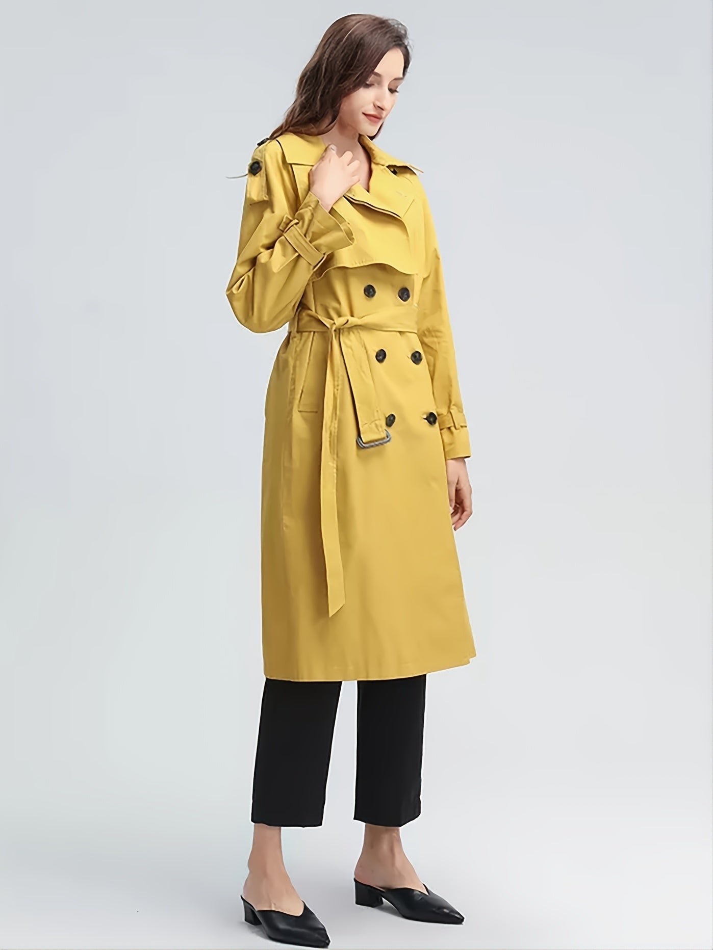 Casual Long Windbreaker Coat Solid Loose Outerwear Women's Clothing