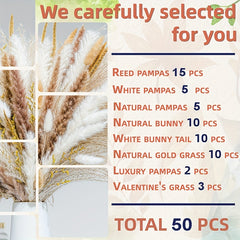 50pcs Natural Pampas Grass Bouquet Boho & Western Wedding Decor