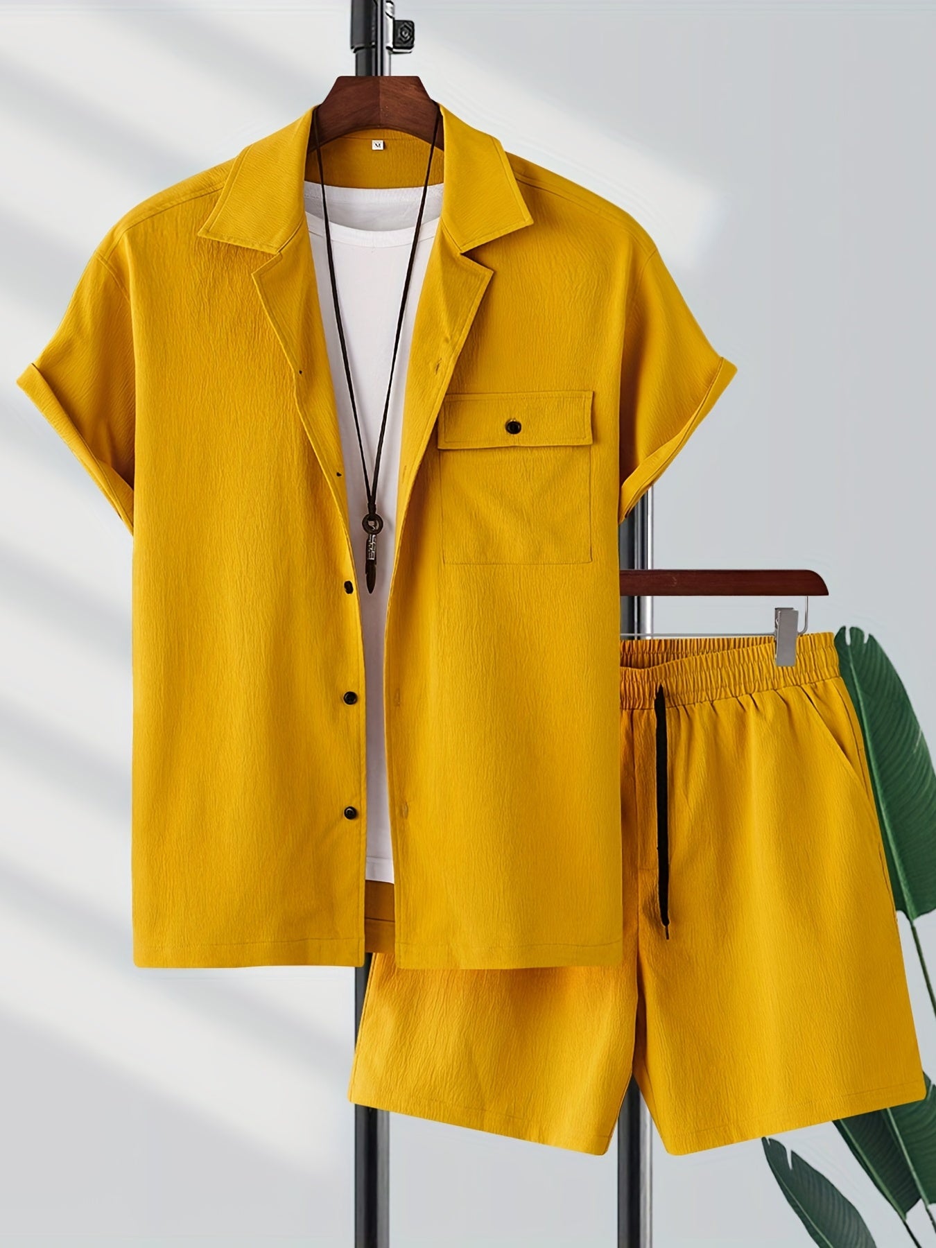 Men's Breathable Button Up Shirt & Shorts Set for Summer