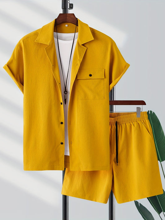 Men's Breathable Button Up Shirt & Shorts Set for Summer