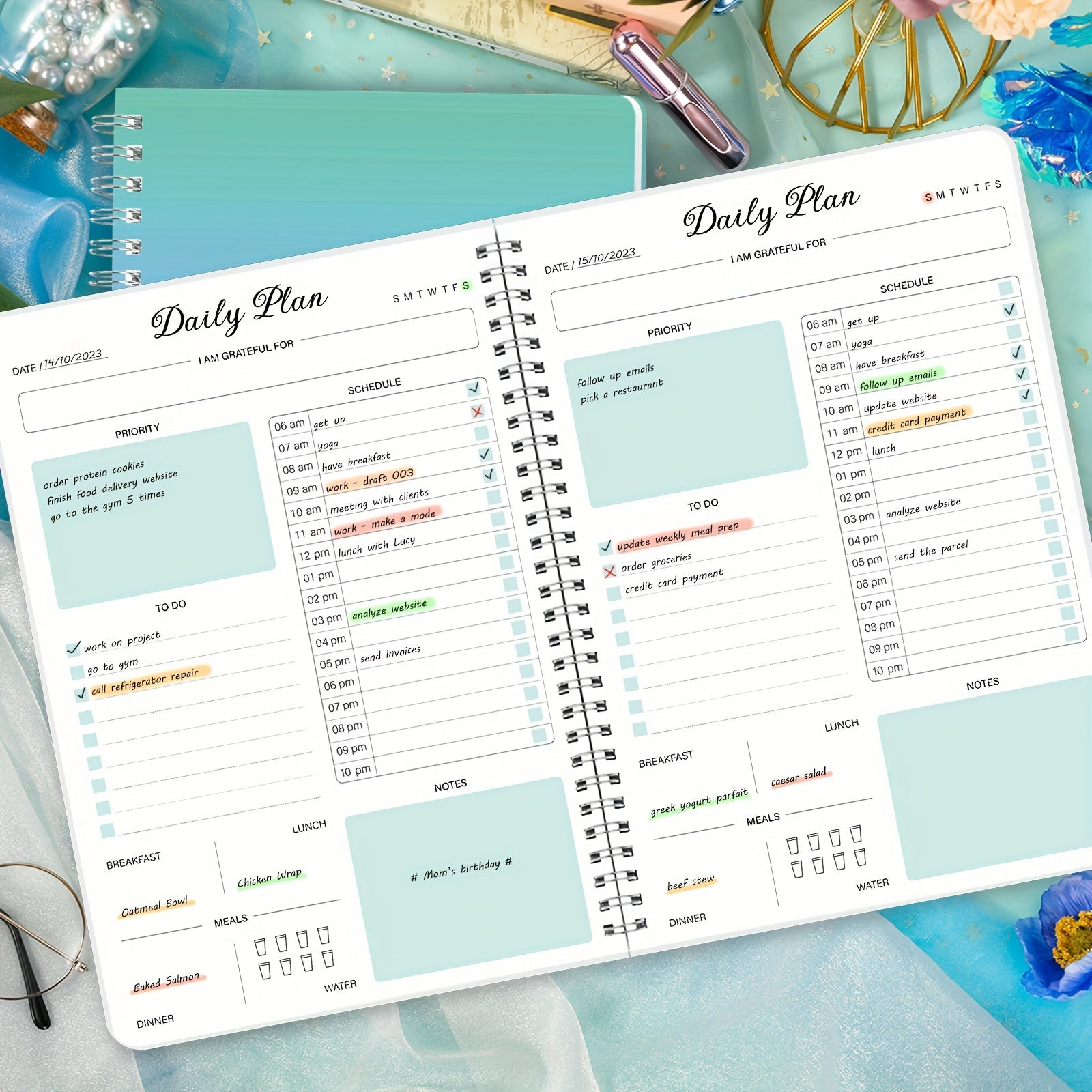 Daily Planner To Do List Notebook With Hourly Schedule Undated Goal Agenda