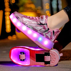 Girl's LED Roller Shoes Light Up with Hook and Loop Fastener