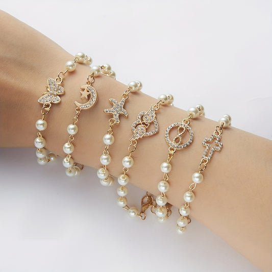 Y2K Faux Pearls Beaded Chain Bracelet for Women