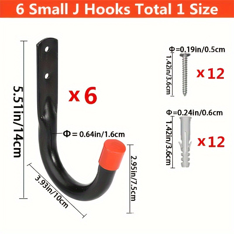 6pcs Garage J Hook Heavy Duty Garage Storage Utility Hooks Helmet Supplies