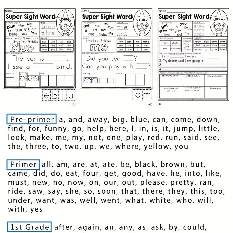 Sight Word Workbook - 220 Reading Exercises