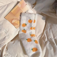 Cartoon Fruit Print Socks Warm Women's Stockings