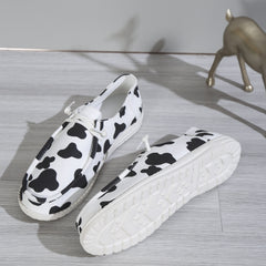 Women's Cow Pattern Canvas Lace-Up Sneakers Lightweight Outdoor Shoes
