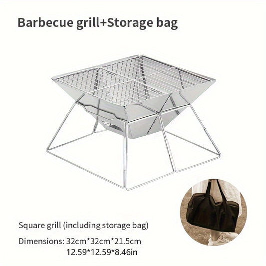 Portable Square BBQ Grill for Camping Picnic Stainless Steel High Temp Resistant
