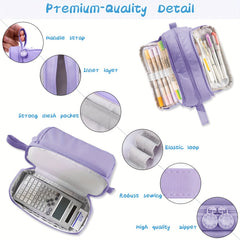 Large Pencil Case 4 Compartments Girls Boys Stationery Organizer Women Men